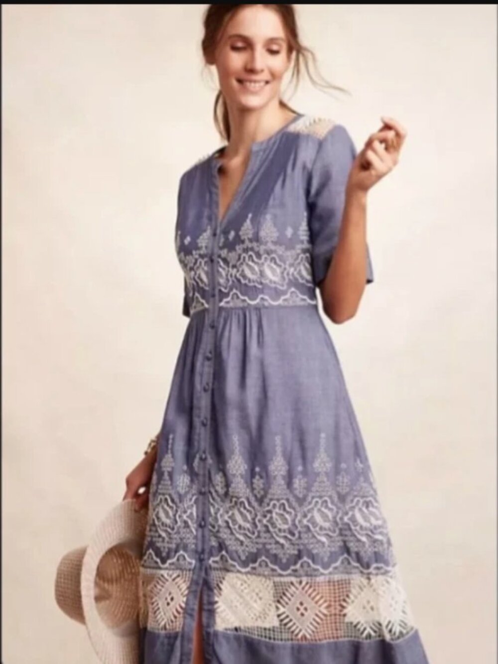 Moulinette Soeurs Anthropologie Blue Lace Dress Women 2 Excellent Condition